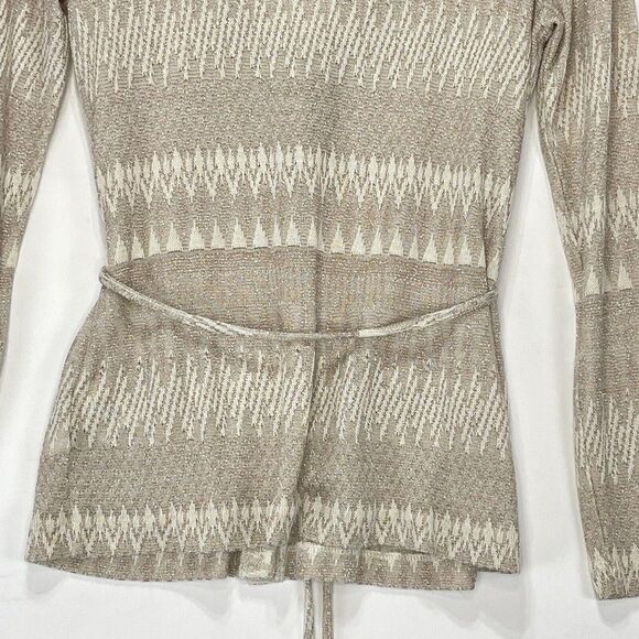 Jones New York Cardigan Sweater Sz PS Taupe Metallic Long Sleeve Top Tie Front - Picture 12 of 16